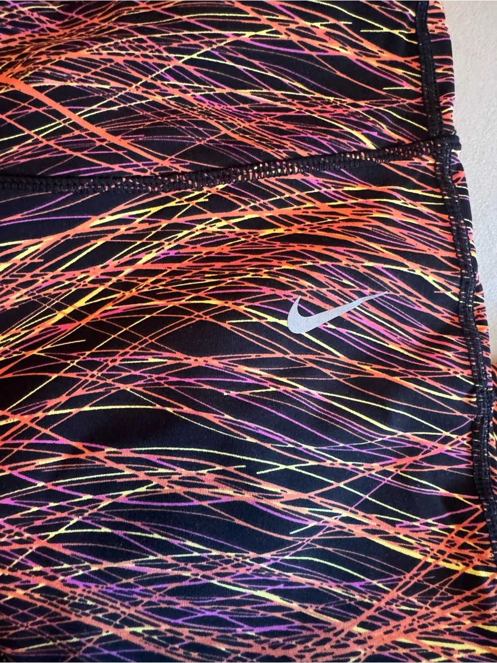 Nike Black Leggings with Neon Orange, Pink & Yellow Abstract Streaks